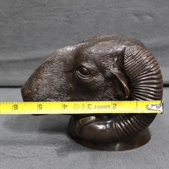 Solid Bronze Bighorn/Jacob Ram/Ewe Bust/ HEAD of ARIES w Horns Head Wall Mount - Picture 12 of 12